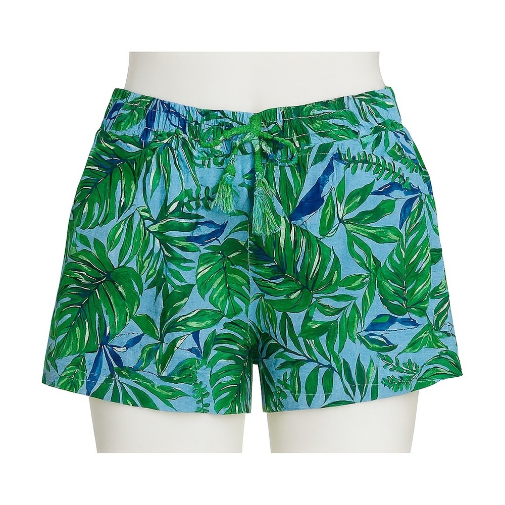J.Jill Womens Medium Petite MP Tropical Leaf Print Rayon Drawstring Shorts‎